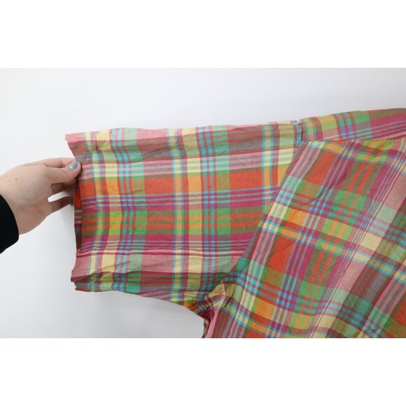 Vtg 90s Ralph Lauren Mens Large Faded India Madras Plaid Button Shirt Rainbow - Picture 5 of 10